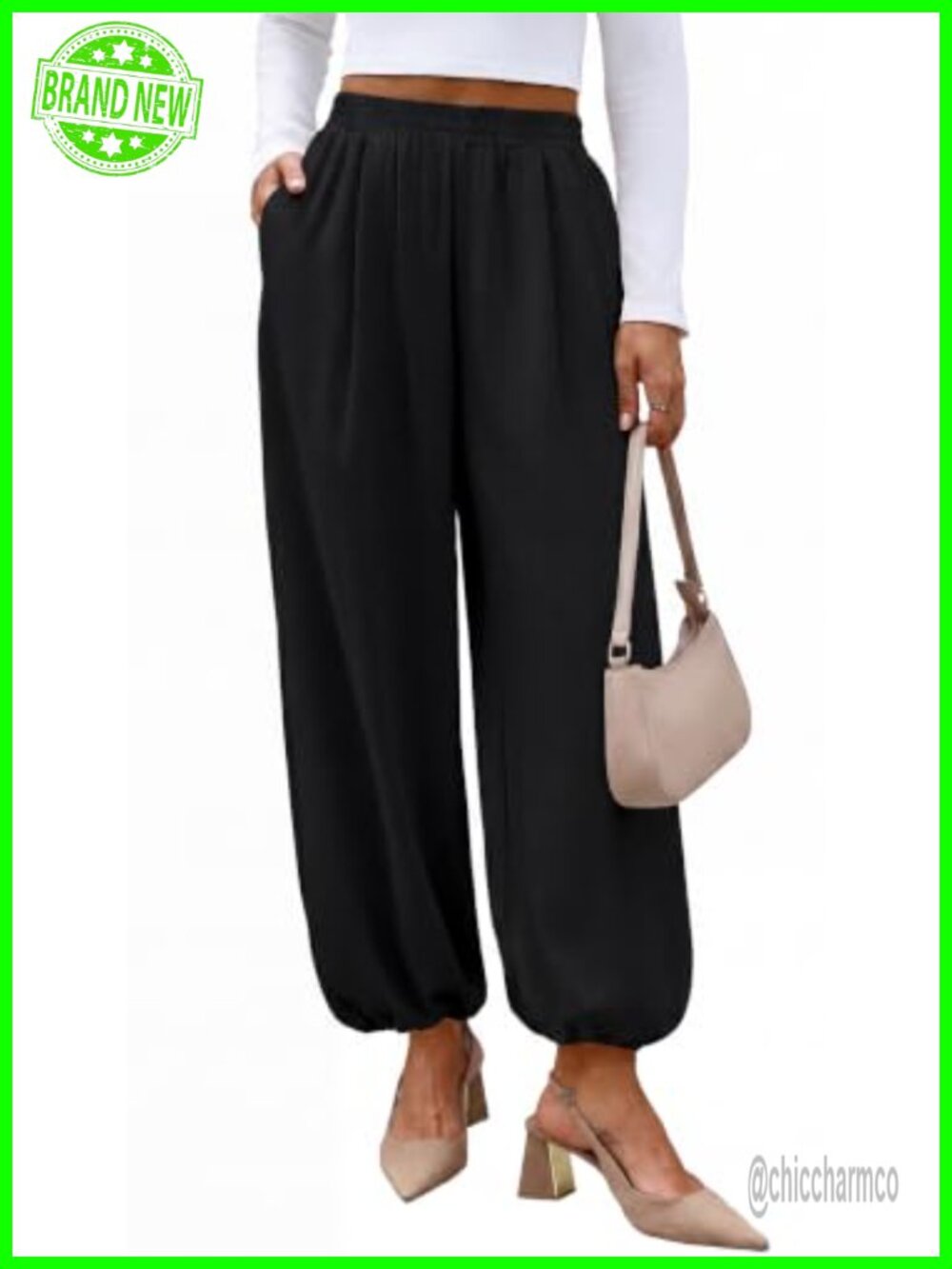 Women's High Waist Balloon Pants Pleated Ankle Trousers with Pockets